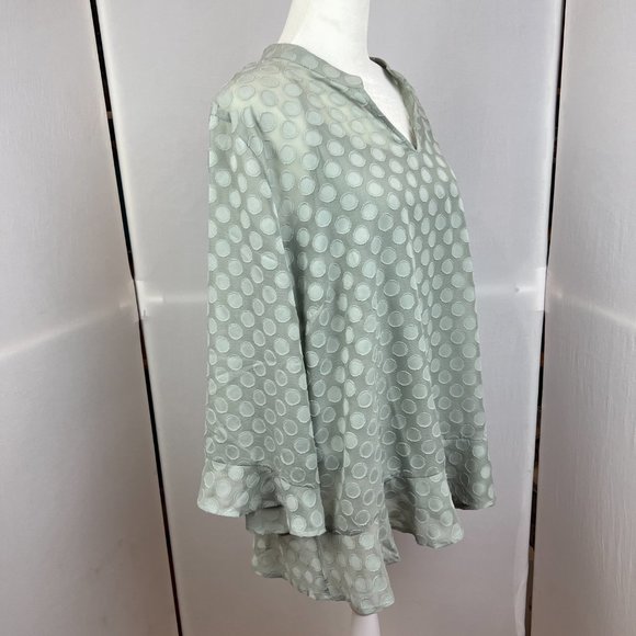 Soft Surroundings Sage Green Popover Tunic Circle Pattern Ruffle Hemline size XL - Picture 6 of 12